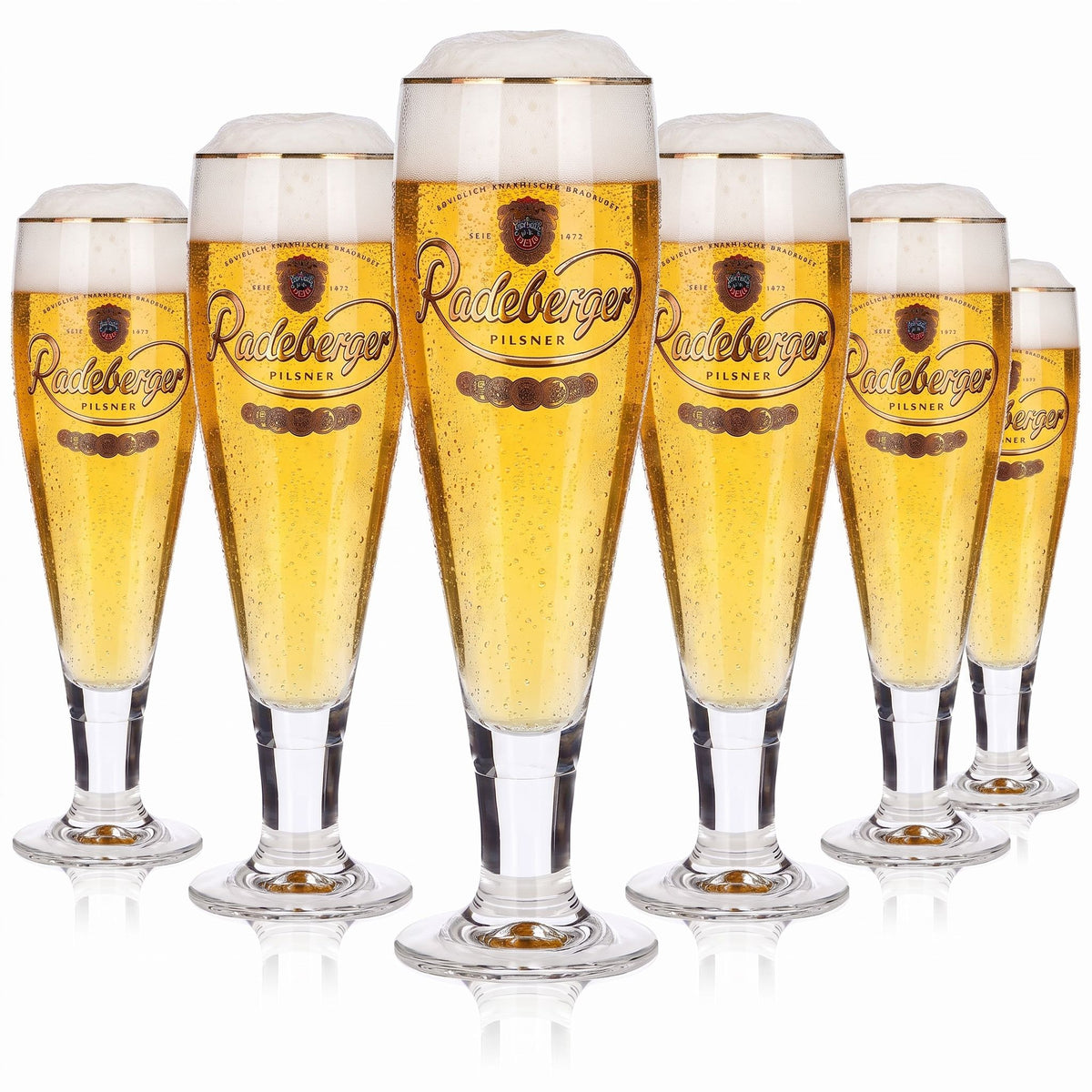 6 bicchieri da birra Radeberger da 0,3 l, modello "Pokal", Pilsner con bordo dorato e Sahm