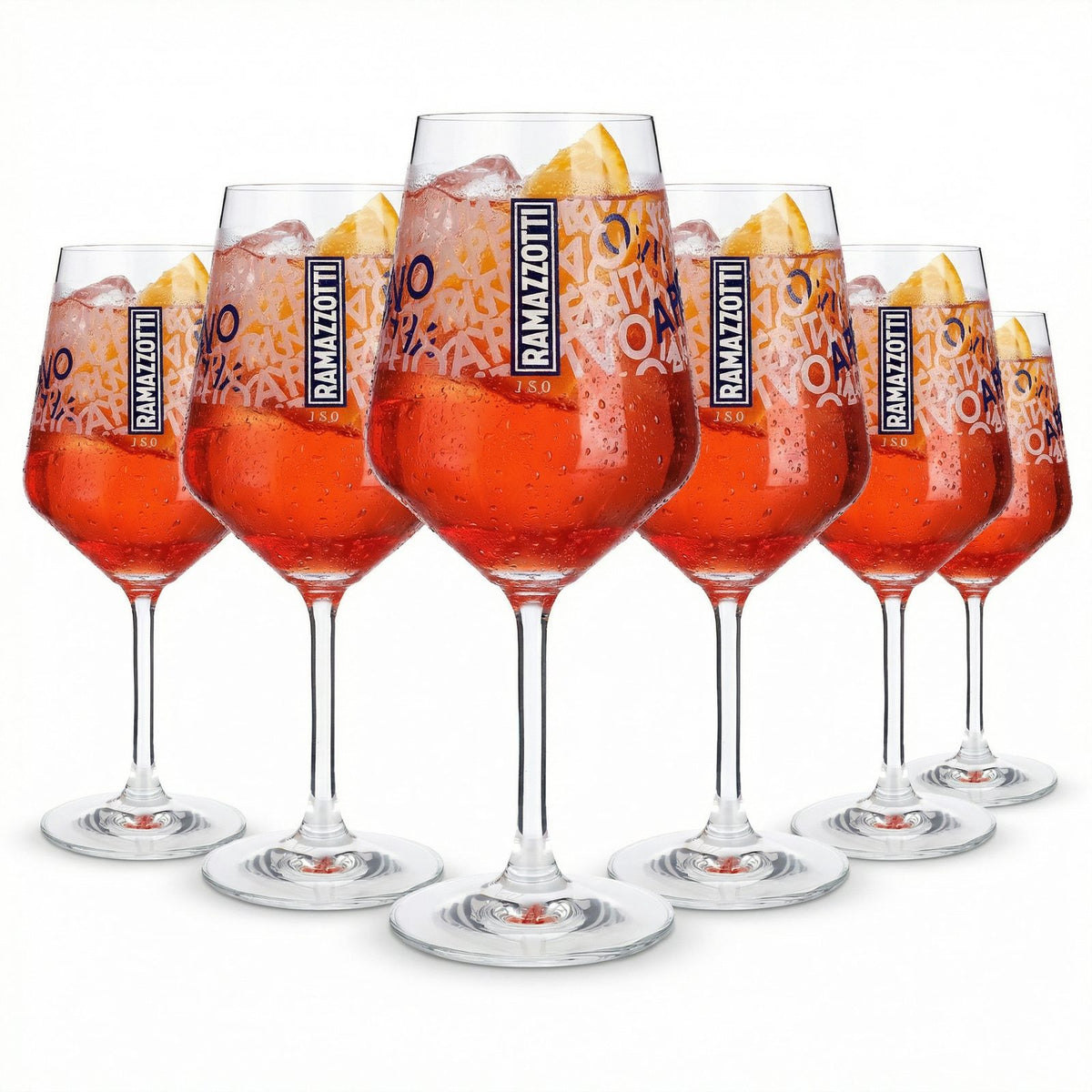 6 bicchieri da aperitivo Ramazzotti da 0,5 l calibrati con stelo e stampa Cocktail Spritz