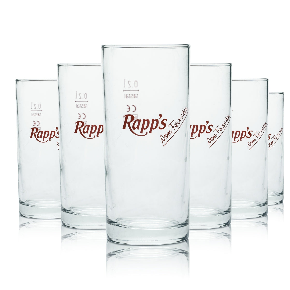 6 bicchieri Rapps in vetro da 0,2 l, bicchieri long drink, calibrati per uso gastronomico, per acqua, succhi e bevande analcoliche