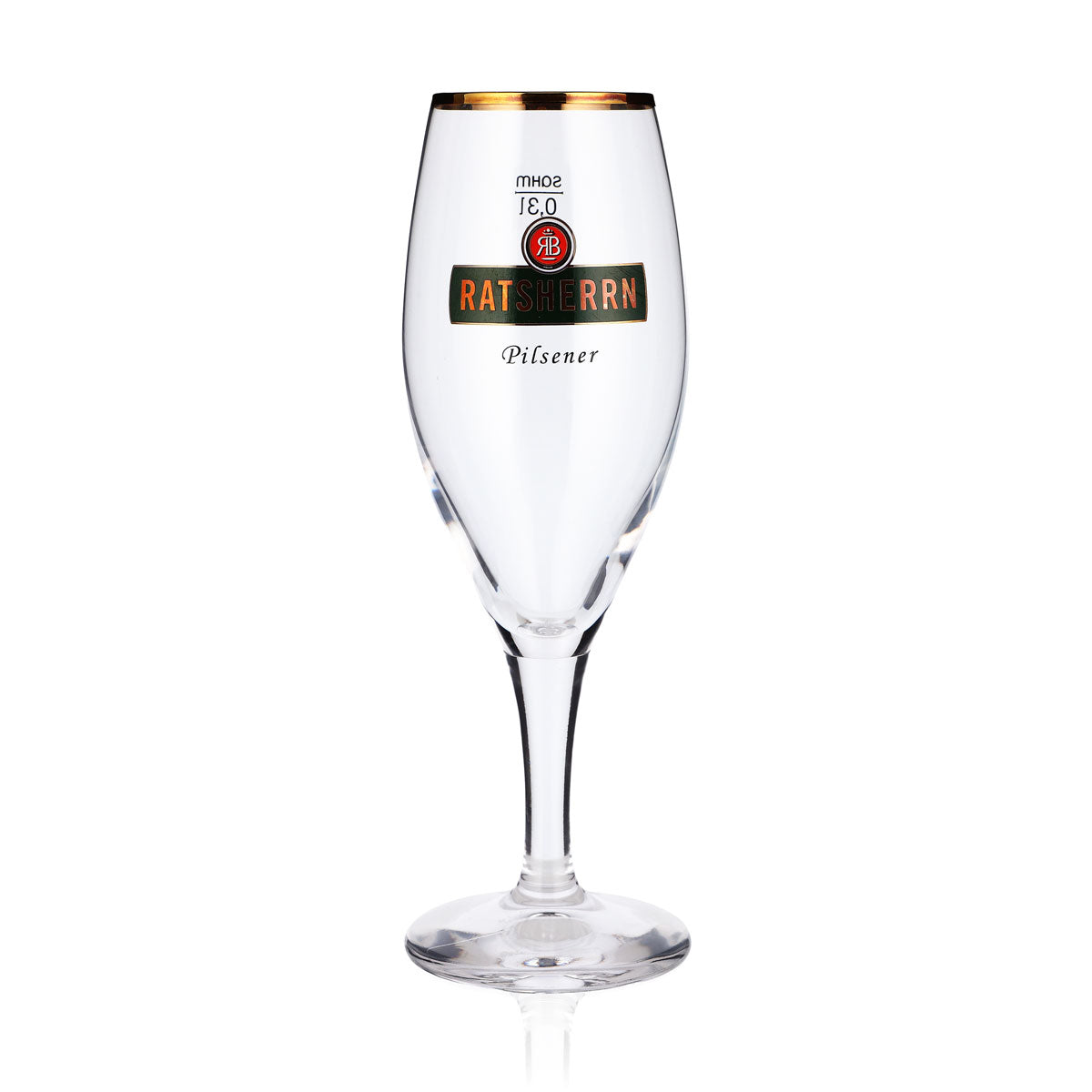 6 bicchieri da birra "Ratsherrn" da 0,3 l, a calice, con logo verde e bordo dorato "Pilsener" (set da 6) – Vista 2