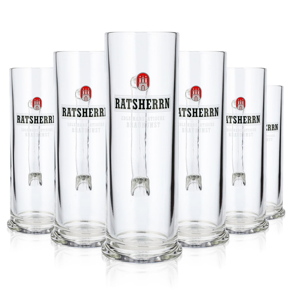 6 bicchieri da birra "Ratsherrn" con logo bianco "Hanseatische" (set da 6)