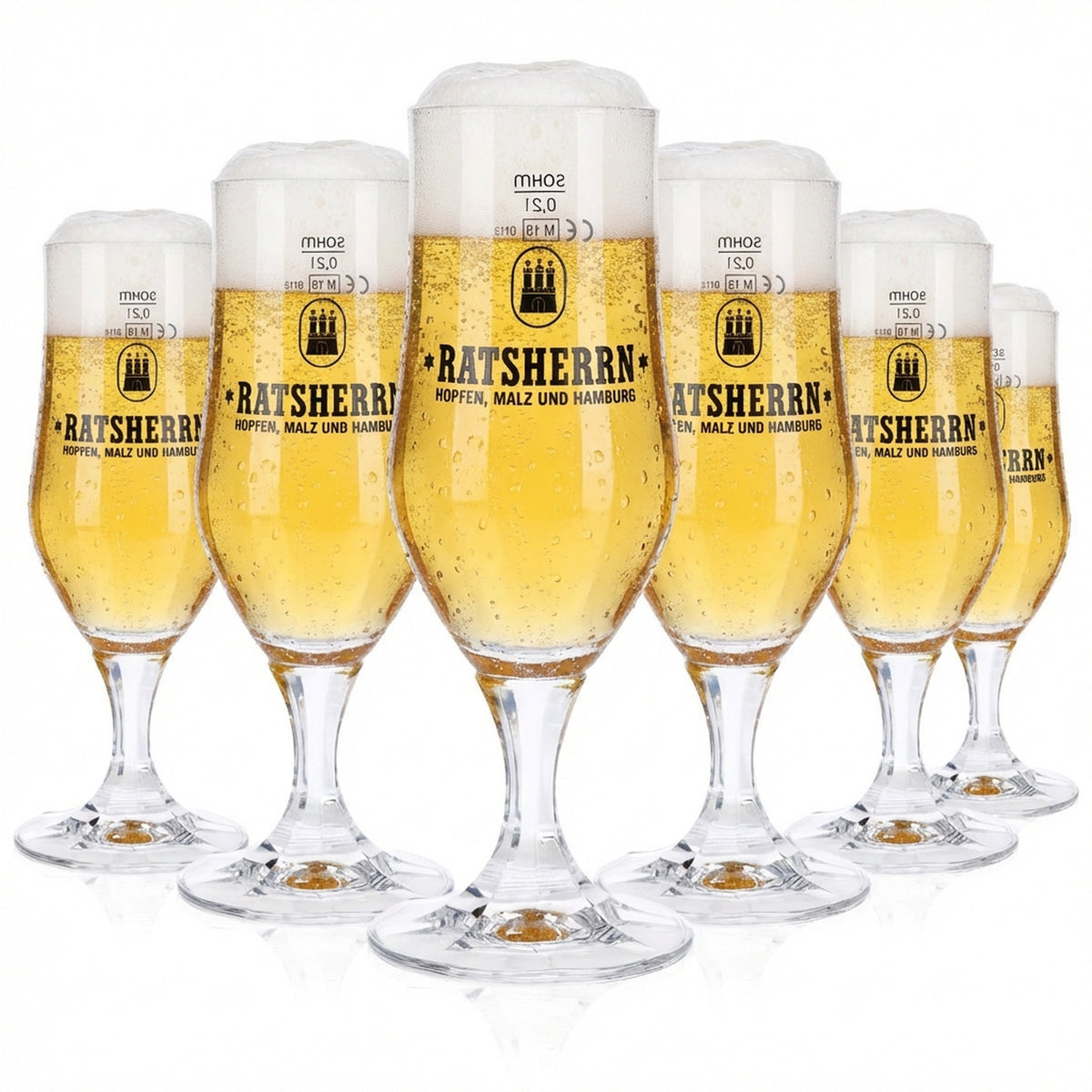 6 bicchieri da birra Ratsherrn da 0,2 l Hammerburg Birra Tulipano Coppa Set Birrificio Amburgo