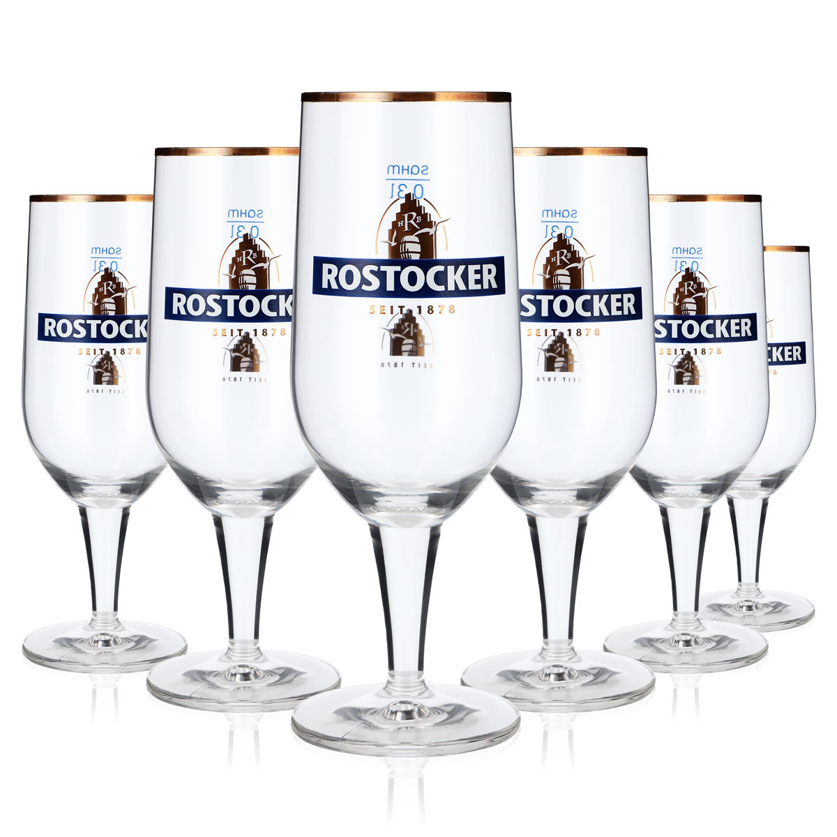 6 bicchieri da birra Rostocker da 0,3 l Bicchieri da birra Bicchieri a calice Logo blu+oro Moritz