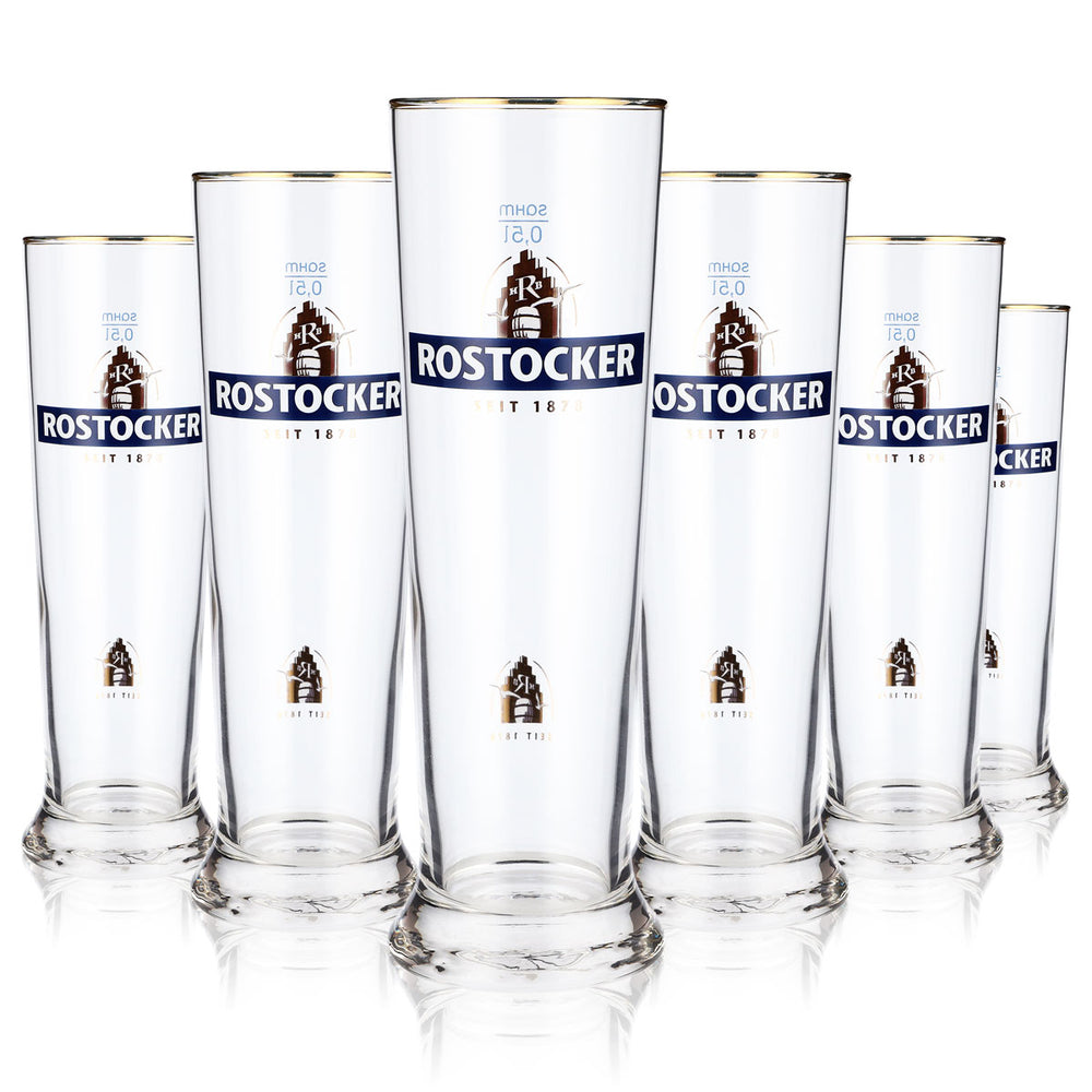 6 bicchieri da birra Rostocker Bier Glas da 0,5 l con bordo dorato