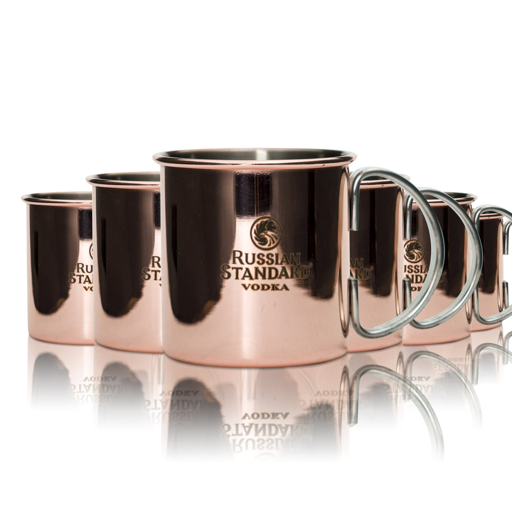 6x Russian Standard Vodka bicchiere di rame 0,3 l con manico Moscow Mule tazza mug