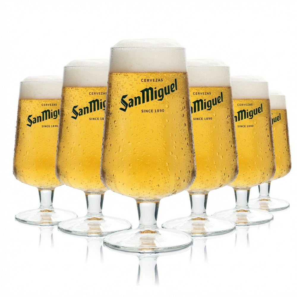 6 bicchieri da birra San Miguel 0,2 l, forma a tulipano, Spagna, vacanze, birra speciale