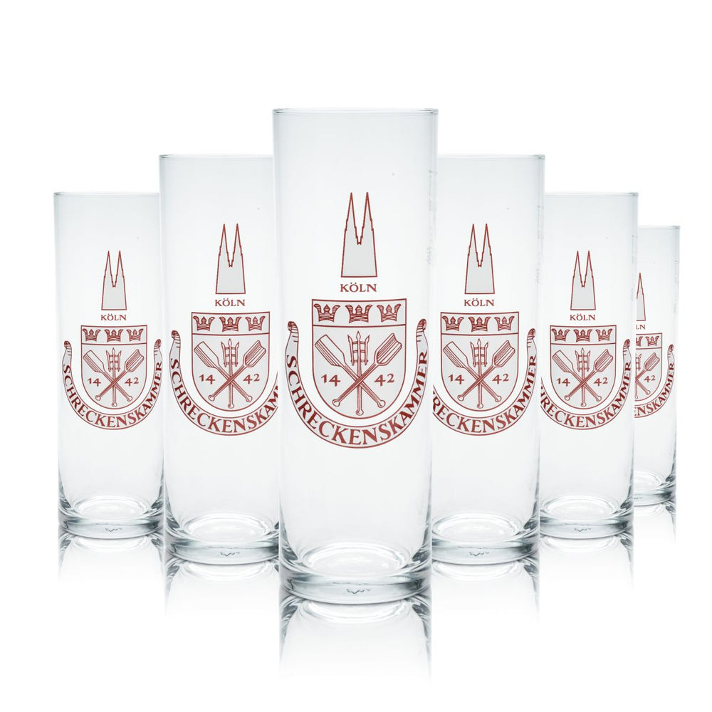 6x bicchieri Schreckenskammer in vetro da 0,2 l, bicchieri Kölsch, bicchieri Altbier, set raro
