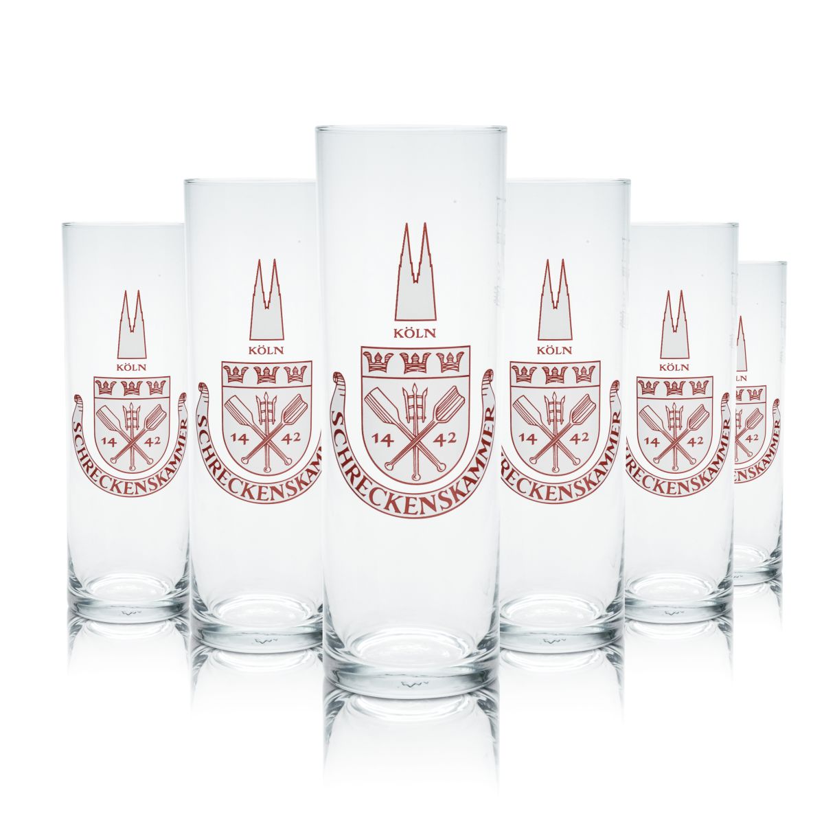 6x bicchieri Schreckenskammer in vetro da 0,2 l, bicchieri Kölsch, bicchieri Altbier, set raro