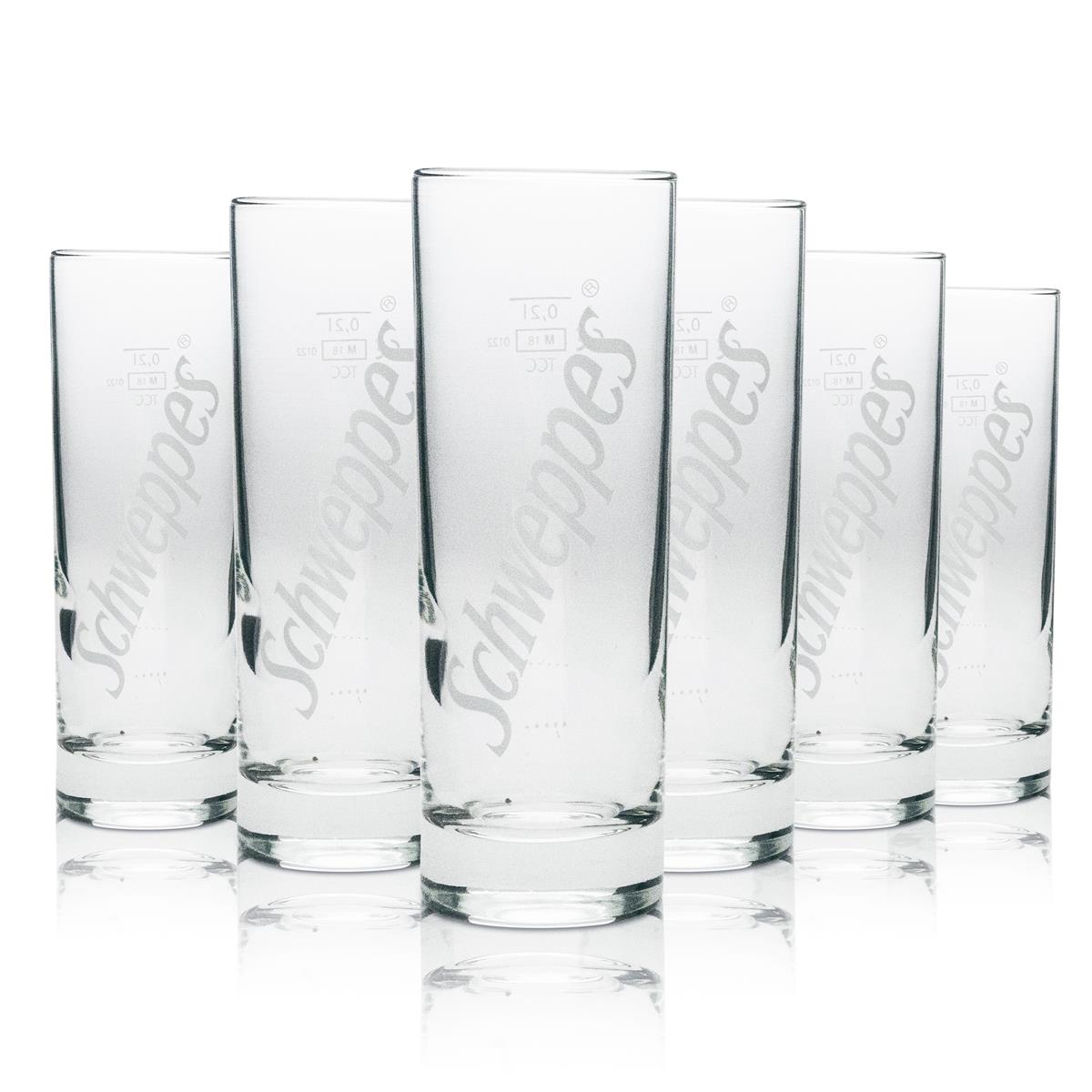 6 bicchieri da long drink Schweppes Softdrink rotondi con scritta bianca