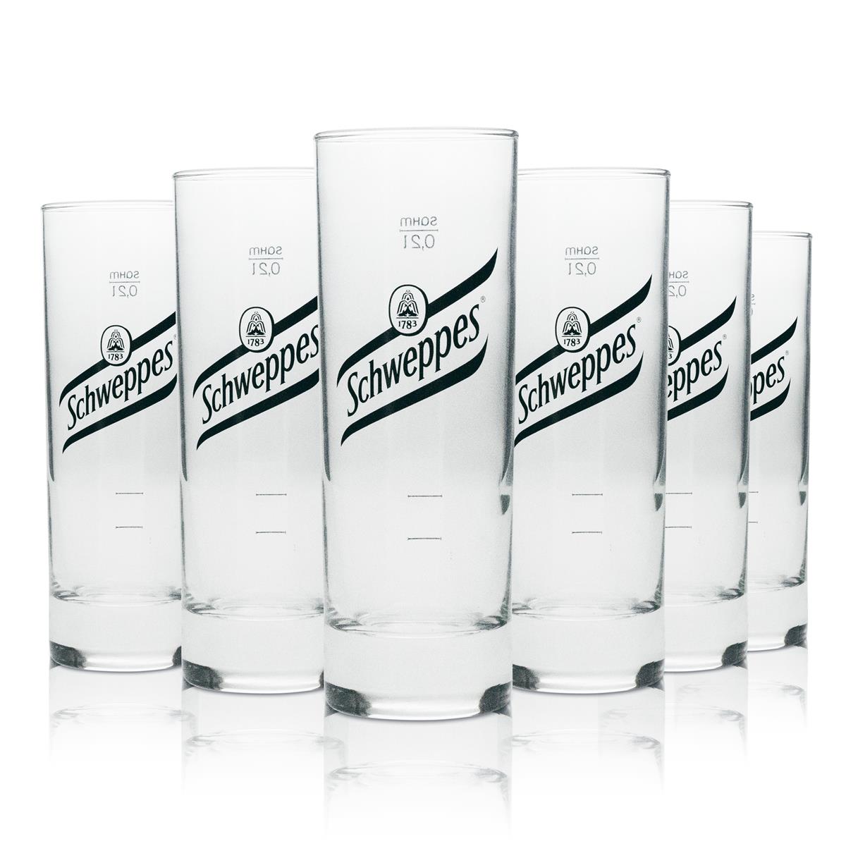 6 bicchieri per bevande analcoliche Schweppes Longdrink con logo nero 200 ml