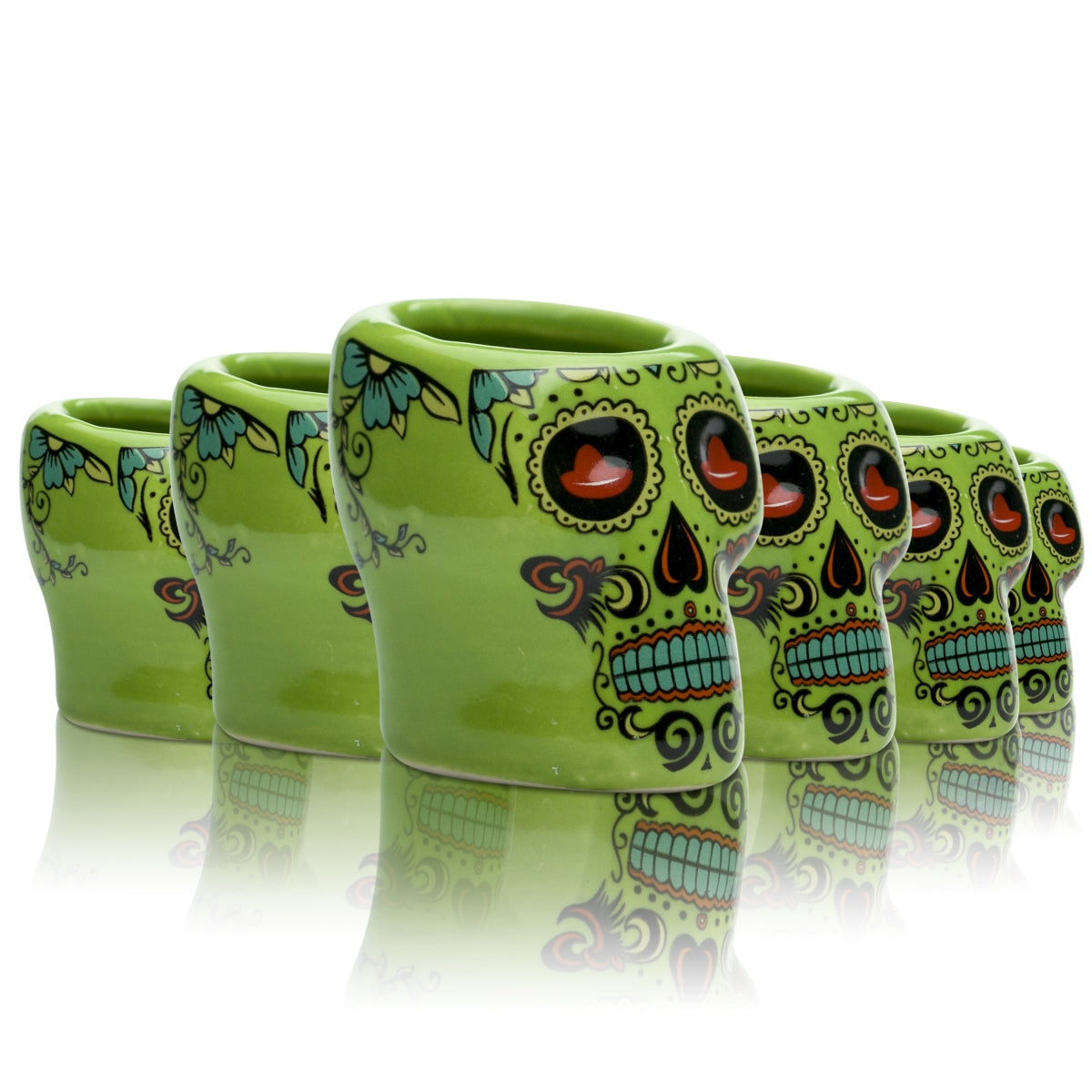 6 bicchieri da tequila Sierra in vetro 2 cl, verde con teschio, bicchieri da shot