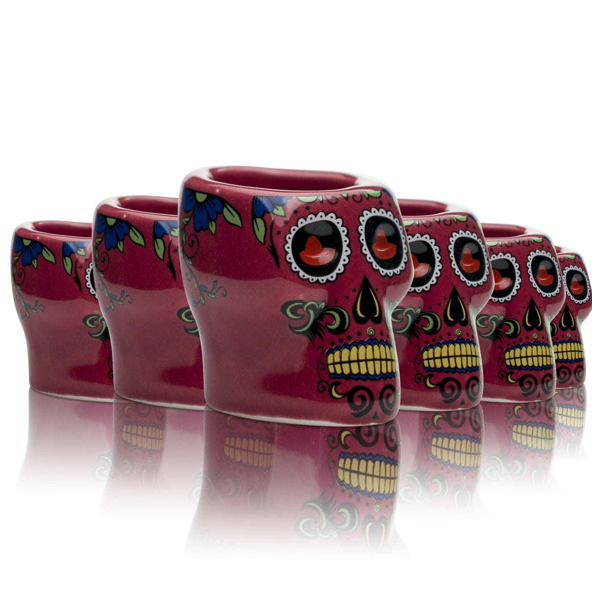 6 bicchieri da tequila Sierra in vetro color argilla da 2 cl con teschio rosa per liquori forti