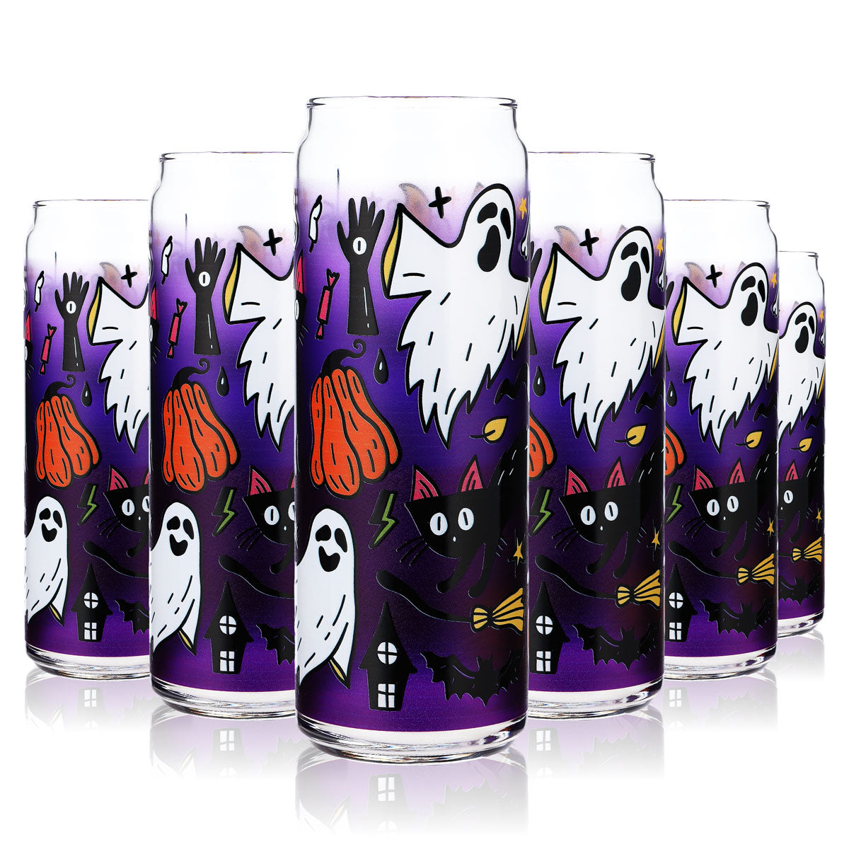 6x Bicchieri Sipply con Motivo Halloween Spooky, Stampa UV Can Glass, 370ml