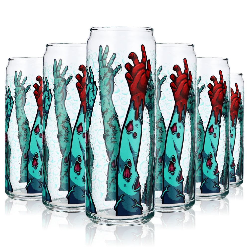 6x Sipply Bicchiere con Motivo Halloween Zombie Arms, Stampa UV, Can Glass 370ml