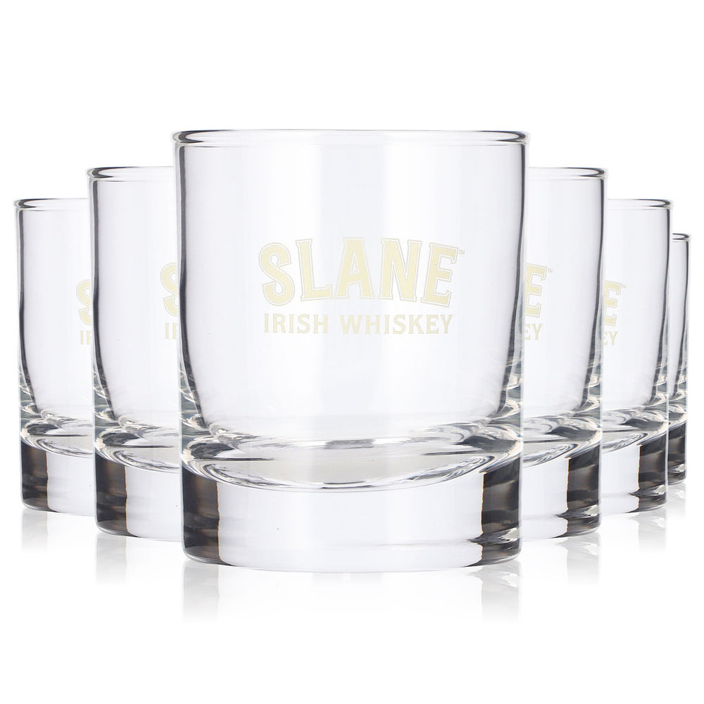 6 bicchieri da whisky Slane da 0,2 l, modello tumbler con logo giallo, bicchieri da whisky "Rocks"