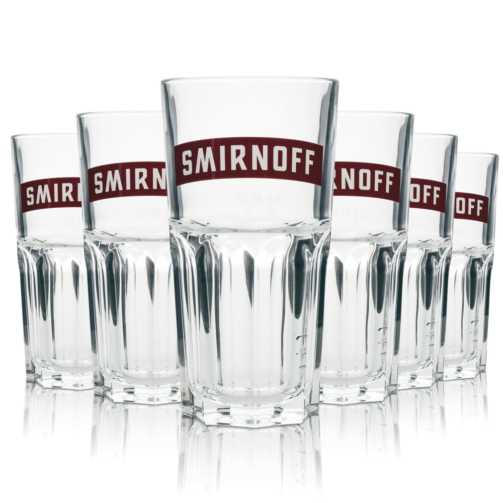 6 bicchieri da vodka Smirnoff 0,29 l Longdrink con scritta rossa