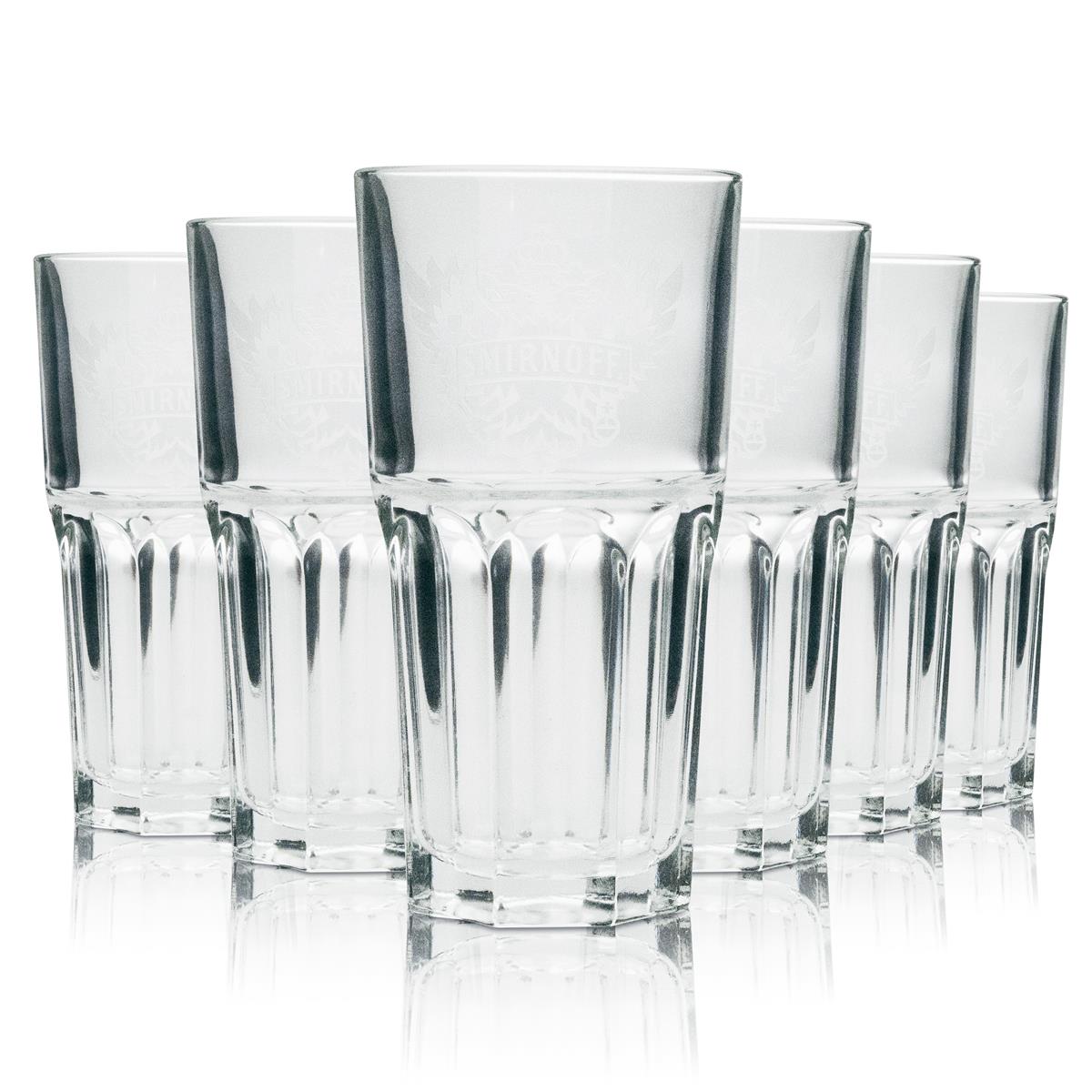 6 bicchieri da long drink Smirnoff Vodka con logo bianco