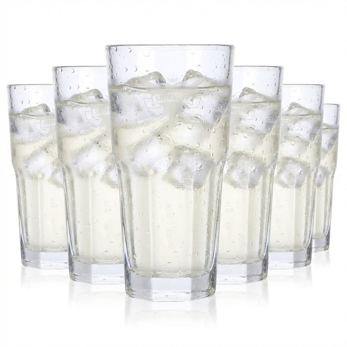 6 bicchieri da vodka Smirnoff in vetro da 0,3 l Bicchieri da long drink Logo satinato