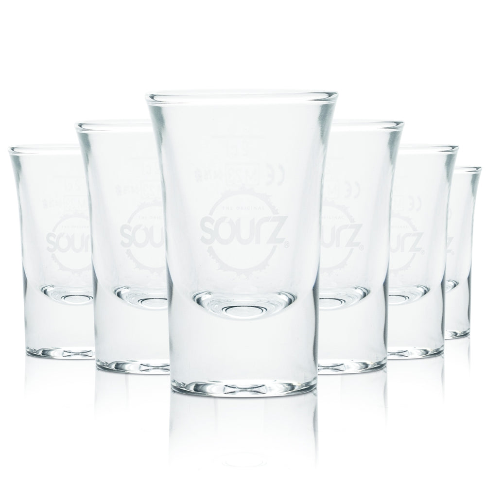 6 bicchieri da shot Sourz in vetro da 2 cl, calibrati per uso gastronomico, per whisky, Apple Berry