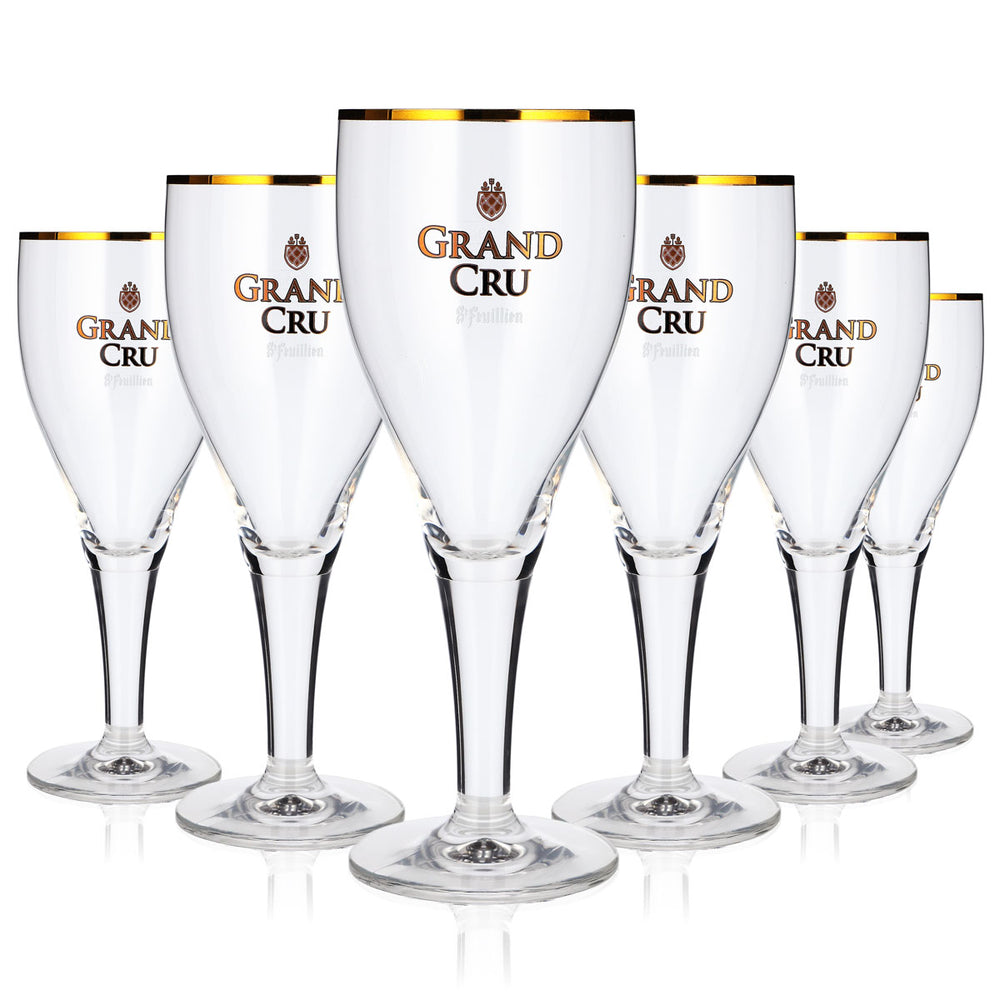 6 bicchieri da birra St. Feuillien Grand Cru da 0,55 l, a forma di coppa a tulipano con bordo dorato