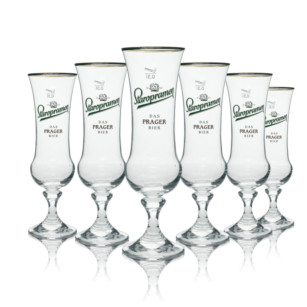 6 bicchieri da birra Staropramen "La birra di Praga" 0,3 l con bordo dorato