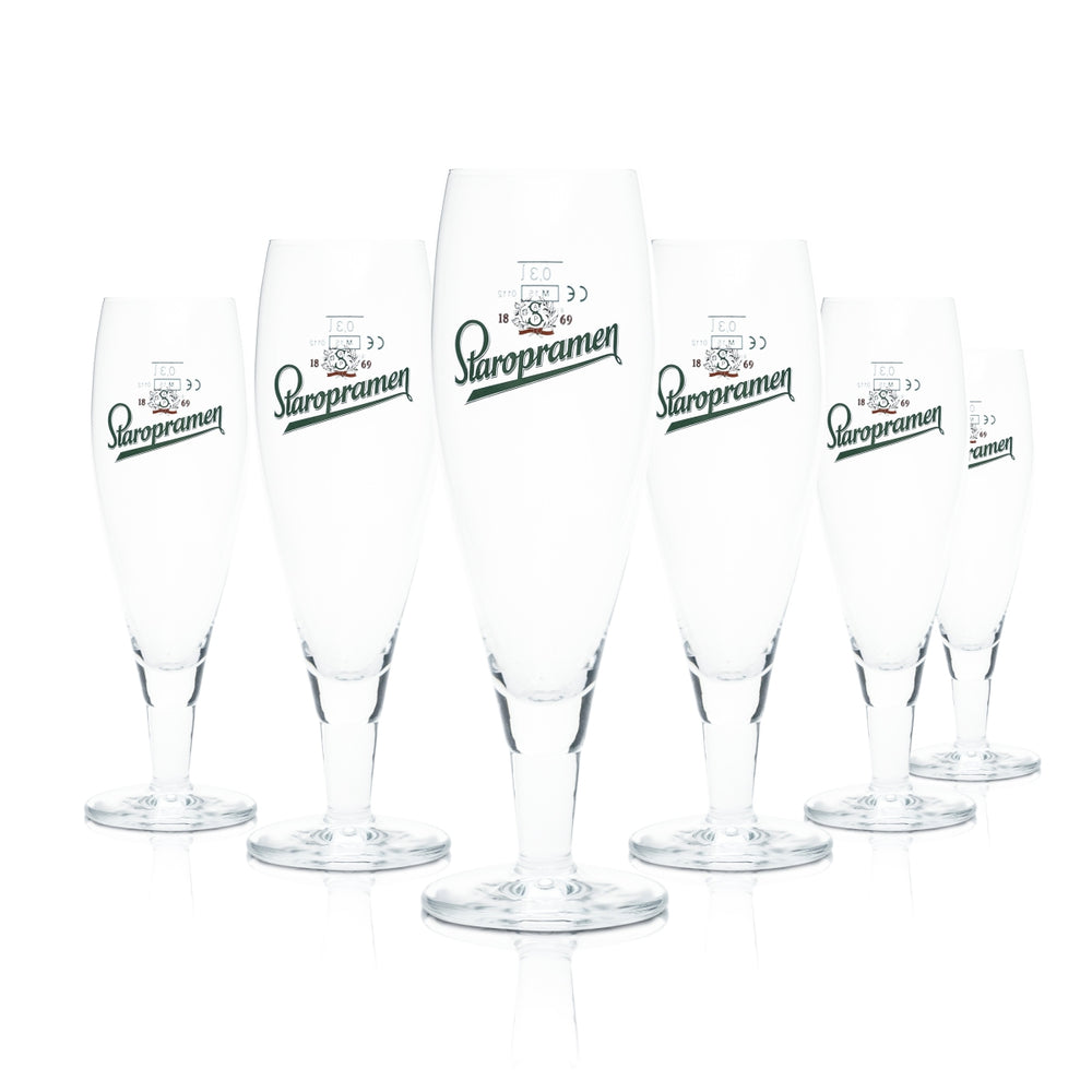 6 bicchieri Staropramen 0,3 l a forma di coppa, vetro tulipano, gastronomia, Repubblica Ceca, birrificio, birra Pils