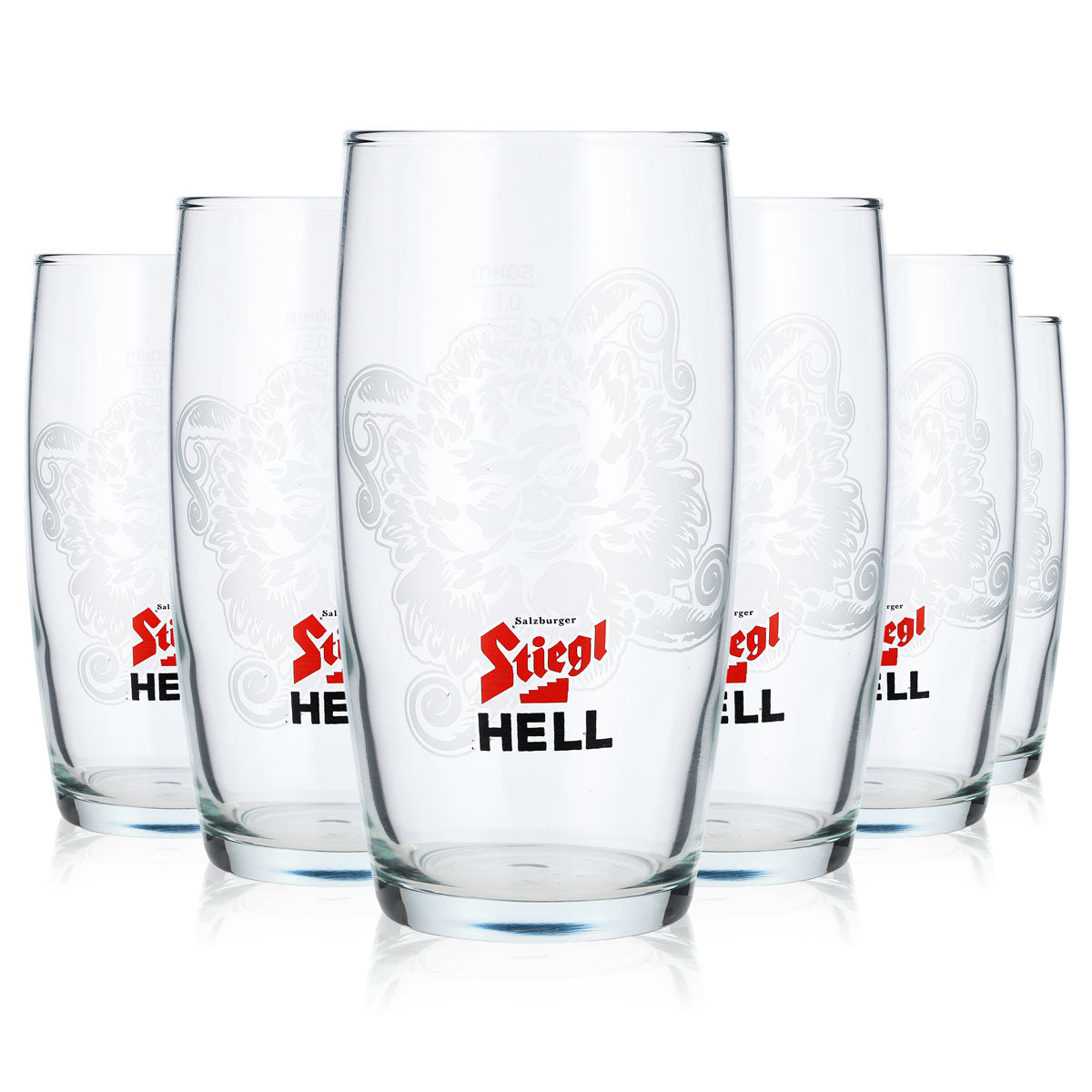 6 bicchieri da birra Stiegl da 0,5 l, modello Tumbler, vetro chiaro, logo bianco, bicchieri da whisky Sahm (set da 6)