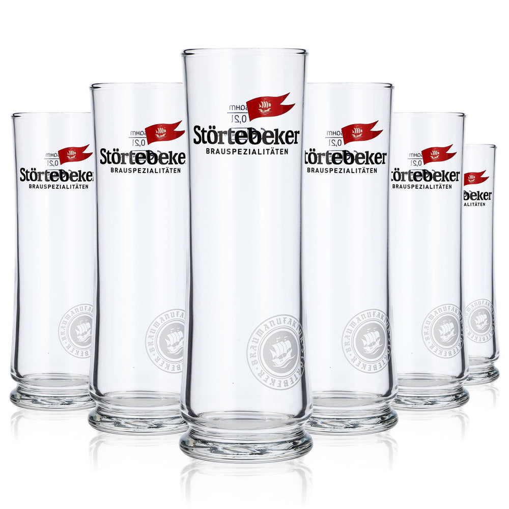 6 bicchieri da birra Störtebeker da 0,2 l con logo bianco rotondo sul fondo Bicchieri Stiegl