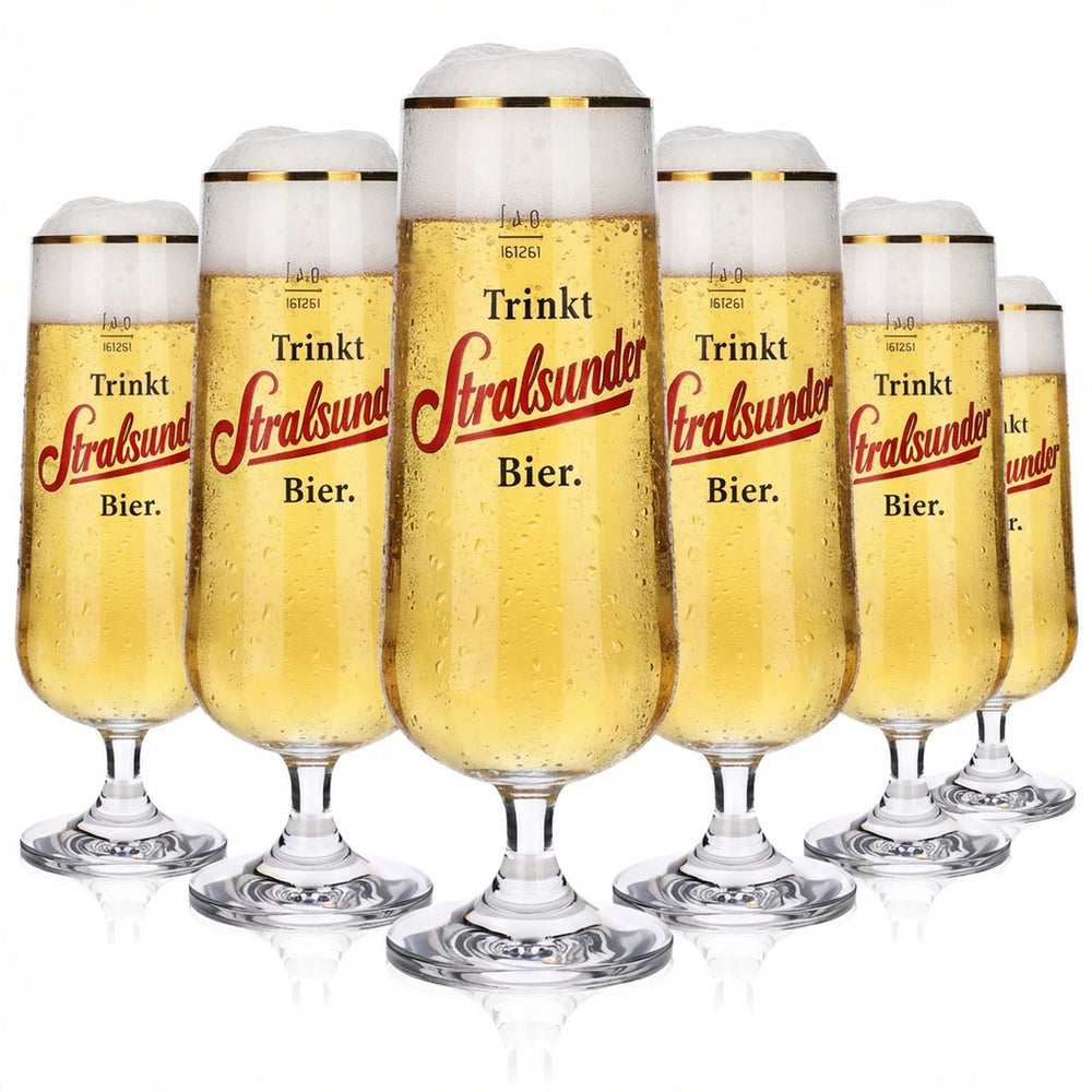 6 bicchieri da birra Stralsunder Glas 0,4 l con bordo dorato, set di bicchieri Pilstulpe Hanse Brauerei