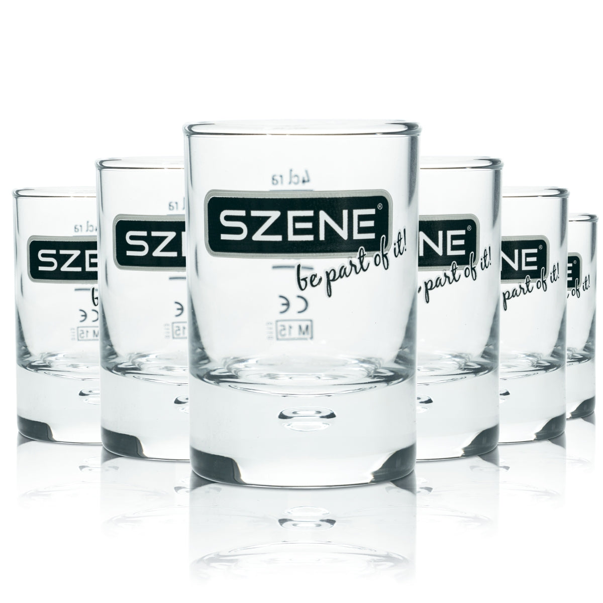 6 bicchieri da shot in vetro 4 cl con scena, forma rotonda, rovere gastronomico, bolla d'aria