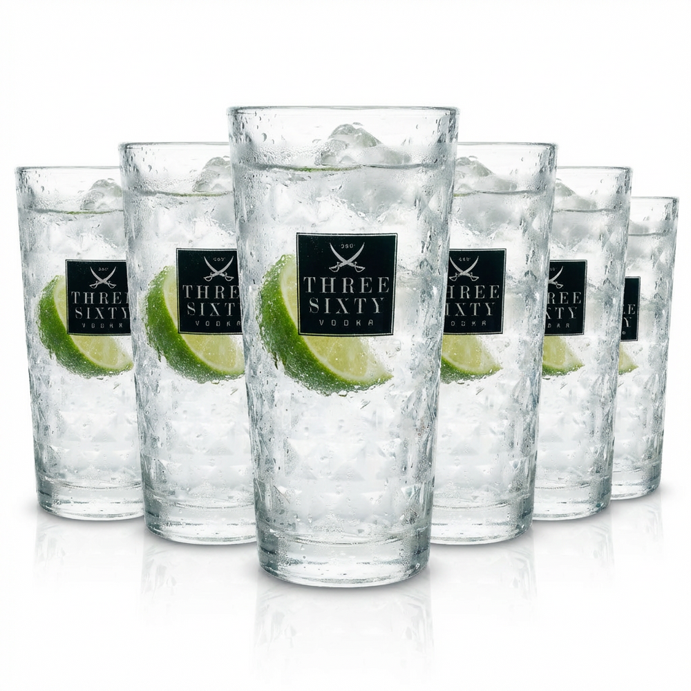 6 bicchieri da cocktail Three Sixty in cristallo da 0,33 l con motivo a rilievo in rovere