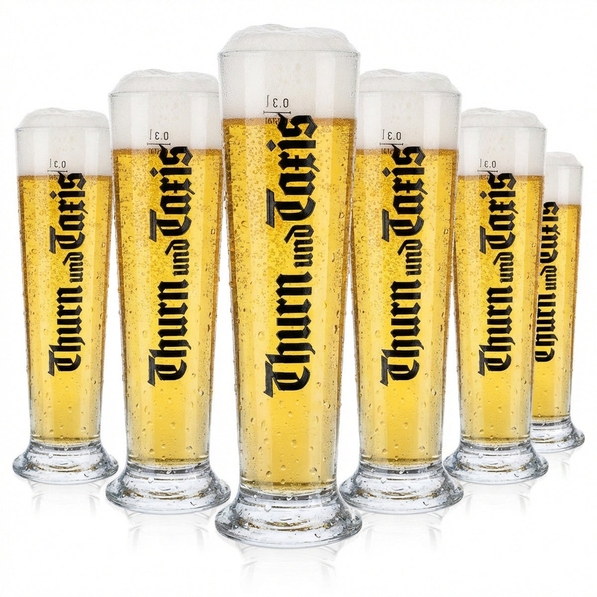 6 bicchieri da birra Thurn & Taxis 0,3 l con scritta Tuple verticale