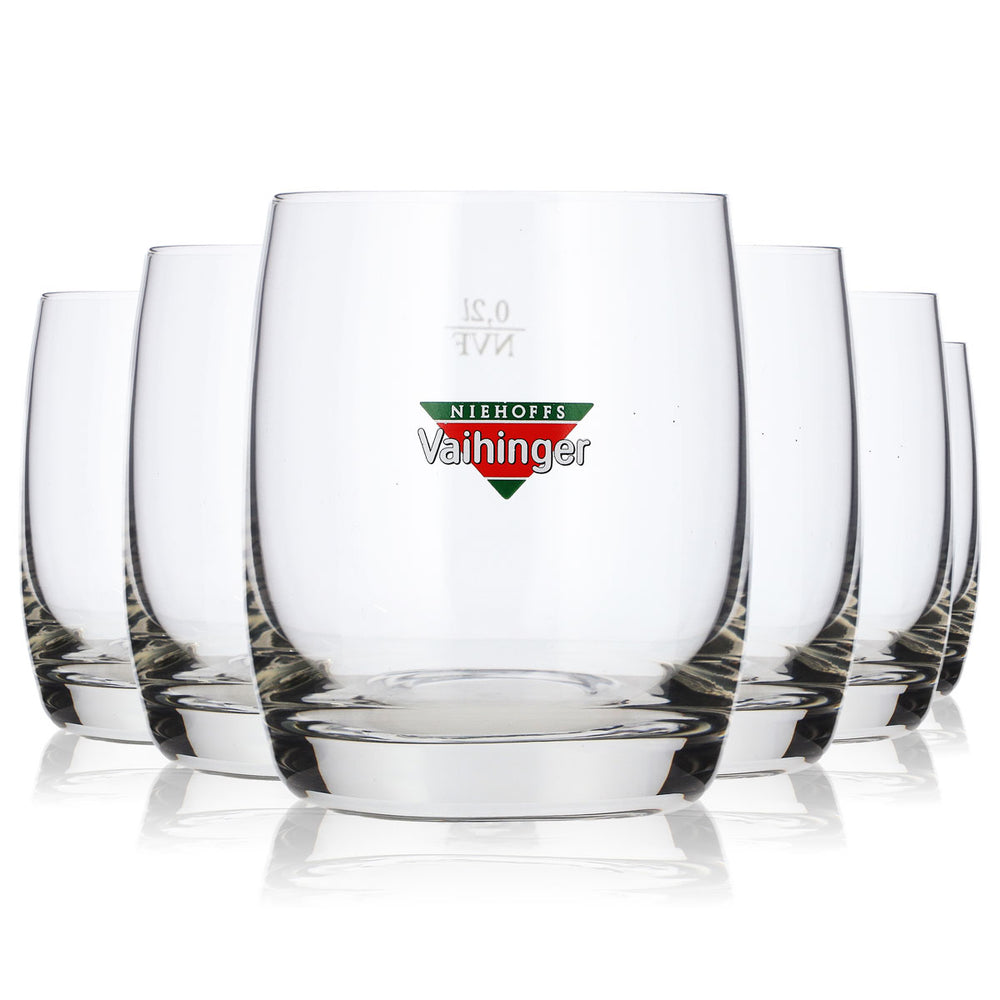 6 bicchieri da succo Vaihinger in vetro da 0,2 l con logo colorato, modello Bistro, NVF (set da 6)