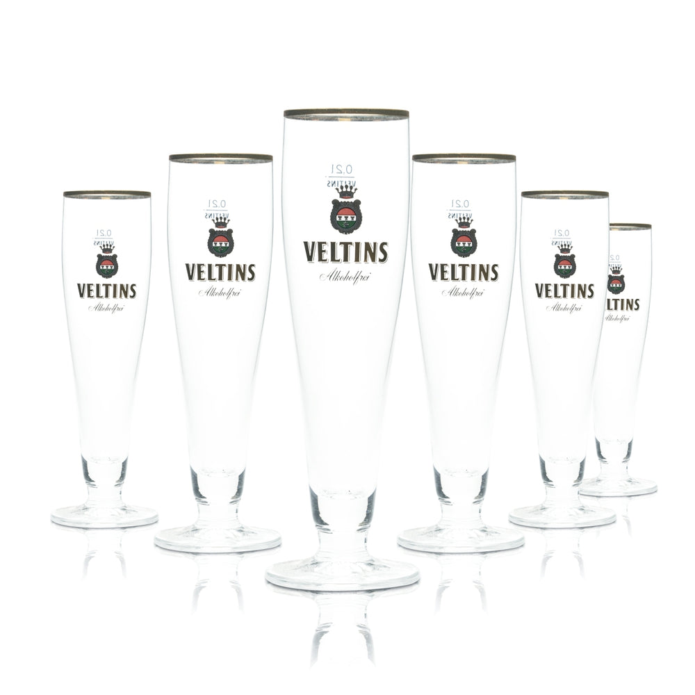 6 bicchieri da birra Veltins 0,2 l a forma di coppa tulipano senza alcol con bordo dorato, bicchieri da ristorazione Pils