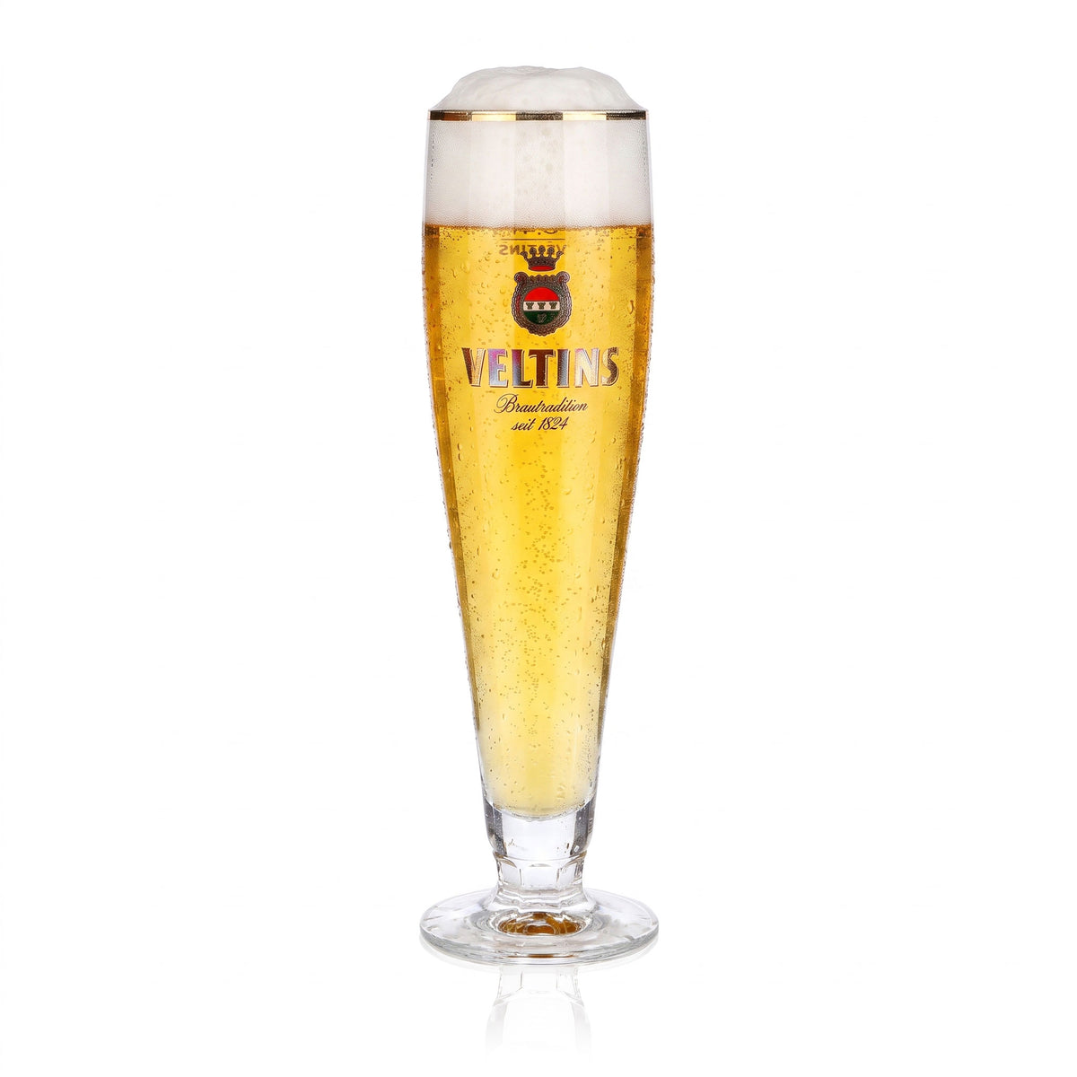 6 bicchieri da birra Veltins da 0,4 l, modello "Pokal" con bordo dorato, dal 1824 (set da 6) – Vista 2