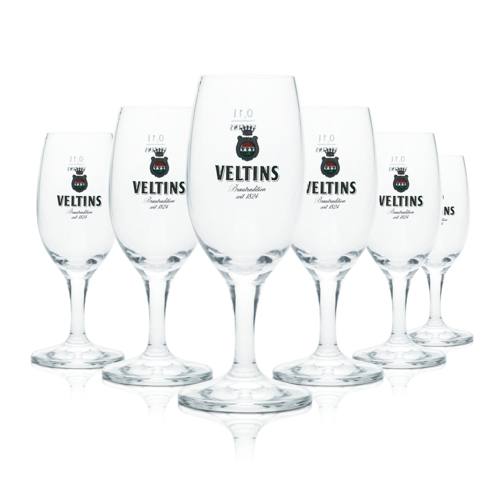 6 bicchieri Veltins da 0,1 l a forma di coppa tulipano per birra Pils Lager, birrificio, gastronomia, calibrati