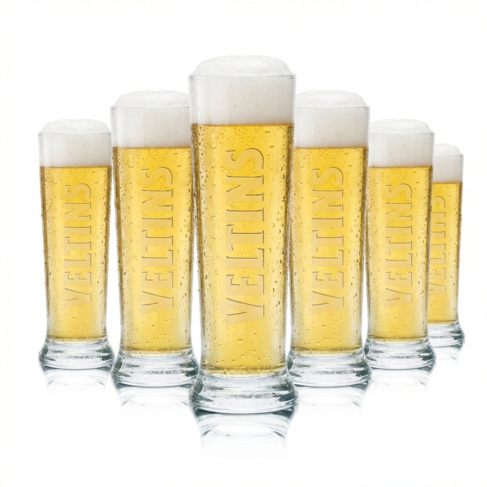 6 bicchieri da birra Veltins da 0,25 l, forma a calice, birra chiara, rovere, gastronomia, birrificio