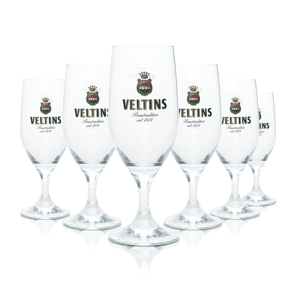 6 bicchieri Veltins da 0,4 l a forma di coppa Pilsener Tulipano per birra, birrificio, ristorazione, calibrati V+