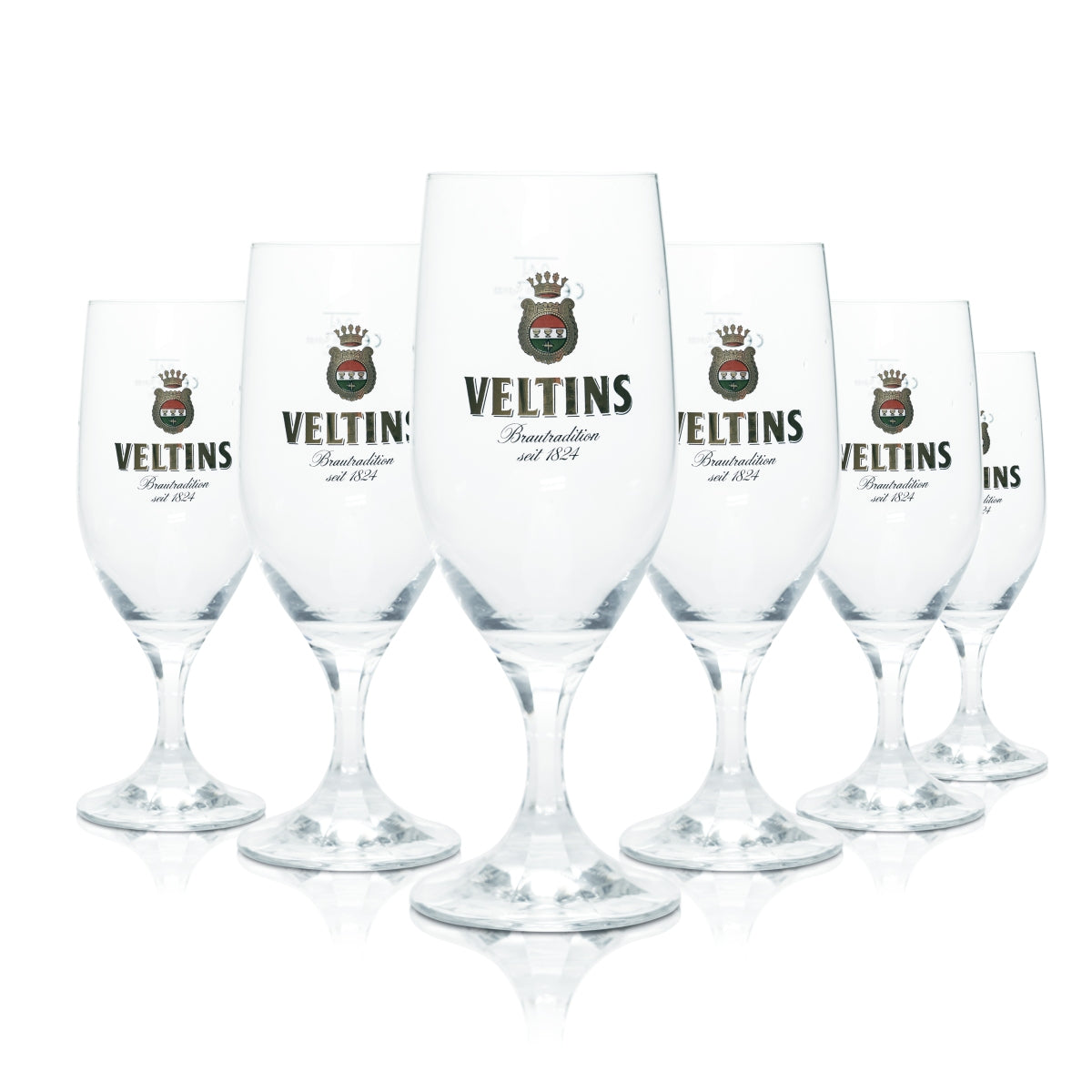 6 bicchieri Veltins da 0,4 l a forma di coppa Pilsener Tulipano per birra, birrificio, ristorazione, calibrati V+