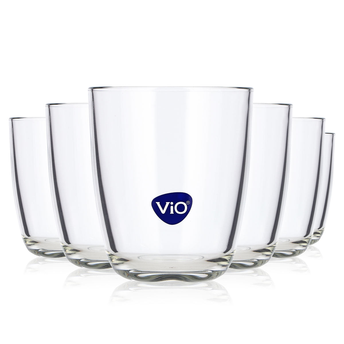 6 bicchieri da acqua Vio in vetro da 0,55 l, con logo blu, bicchieri da whisky Old Fashioned
