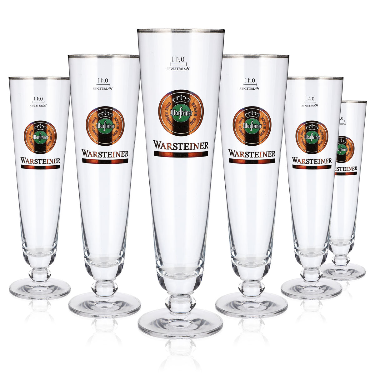 6 bicchieri da birra Warsteiner da 0,4 l, a forma di coppa, con bordo argentato, gusto amaro
