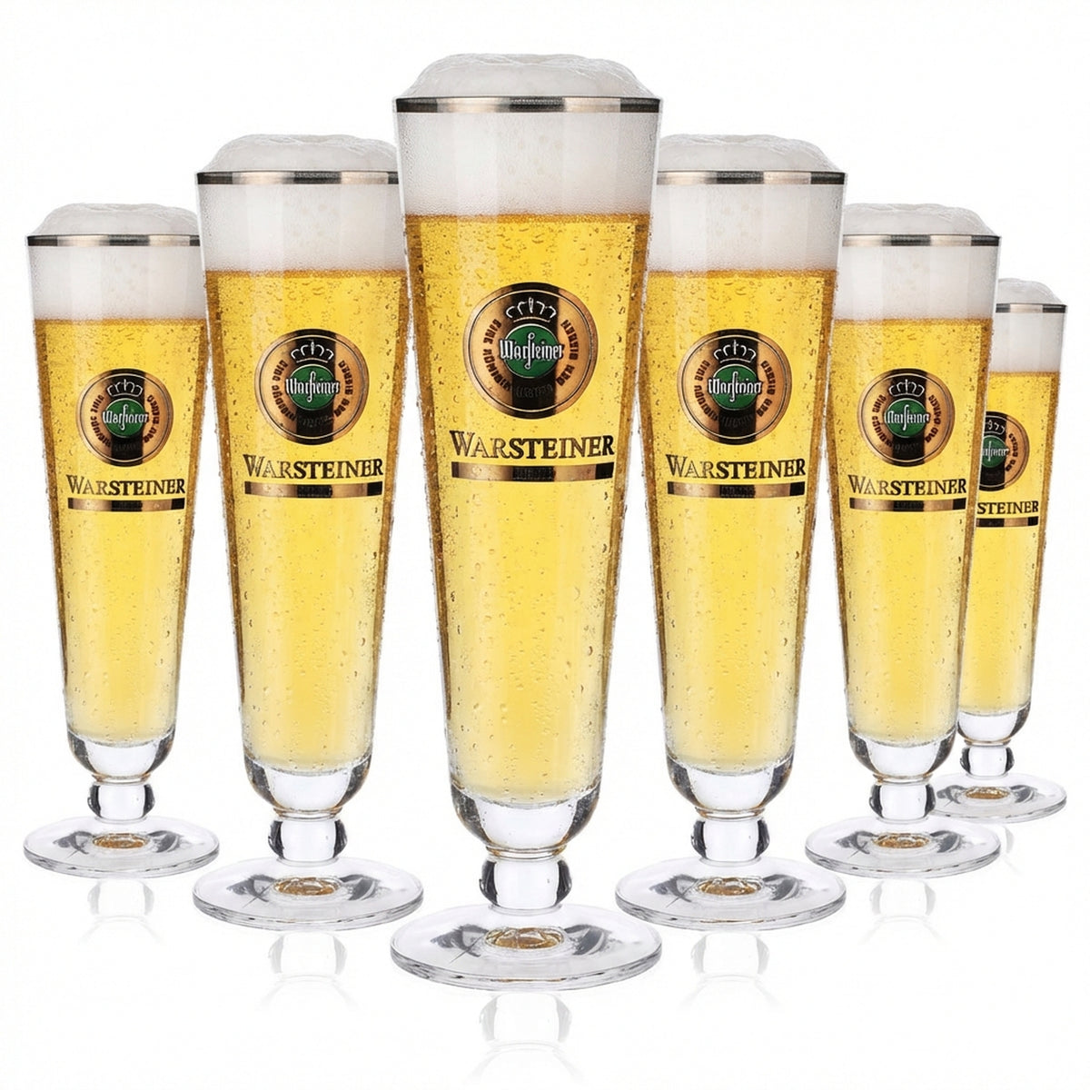 6 bicchieri da birra Warsteiner 0,2 l con logo verde "Herb" e bordo argentato