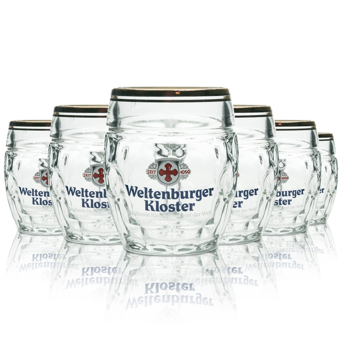 6 bicchieri da birra piccoli rotondi Weltenburger Kloster Bier da 0,3 l con bordo dorato Stölze