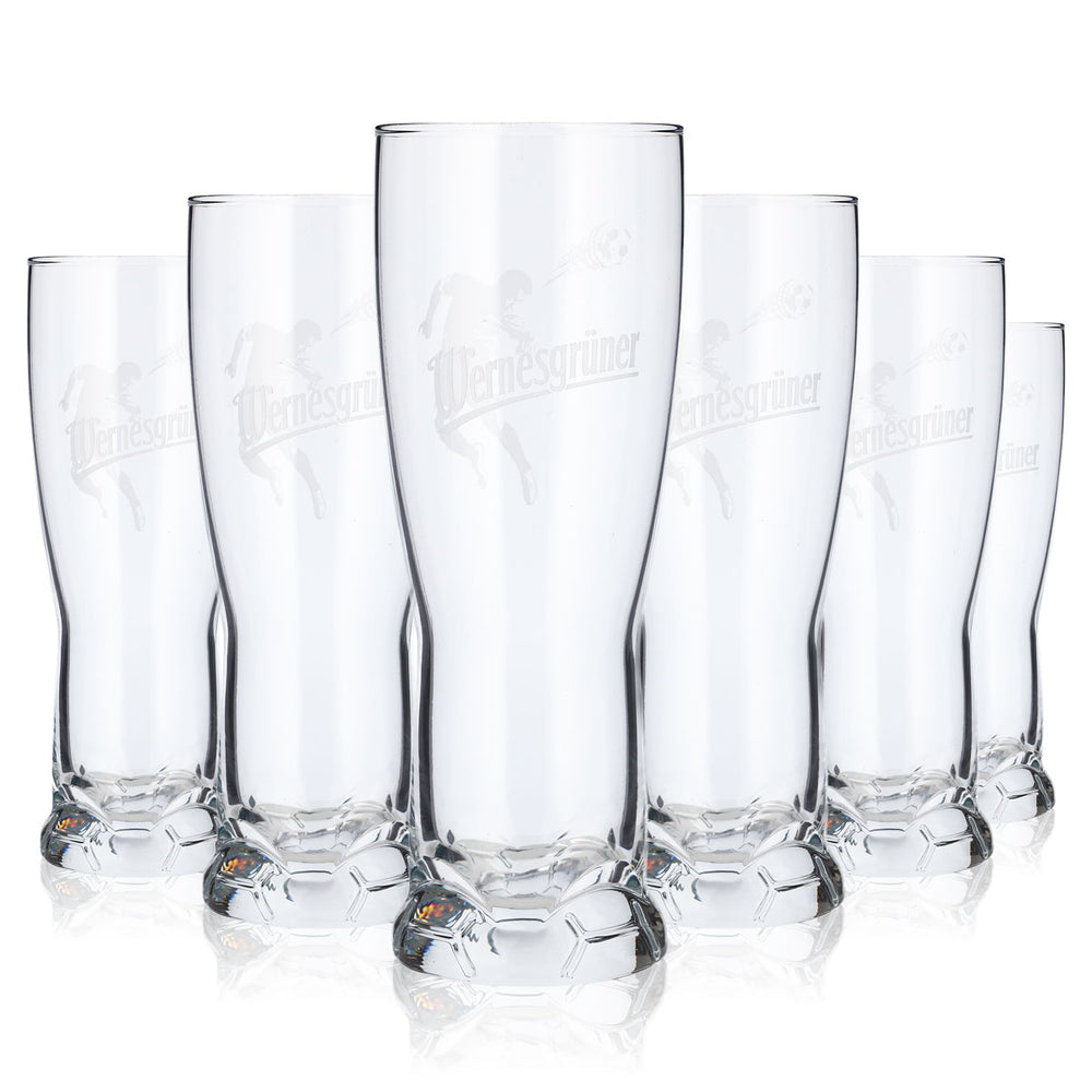 Bicchiere da birra Wernesgrüner da 0,37 l, bicchiere da calcio, bicchiere da birra con rilievo (set da 6)