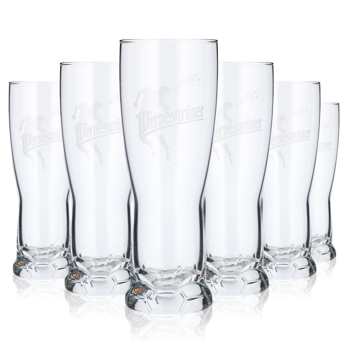 Bicchiere da birra Wernesgrüner da 0,37 l, bicchiere da calcio, bicchiere da birra con rilievo (set da 6)