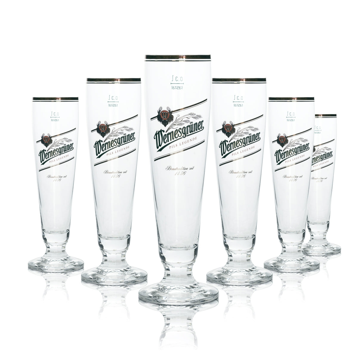 6 bicchieri da birra Wernesgrüner 0,3 l con bordo dorato Rastal Bicchieri Pils Tulip Beer Cup