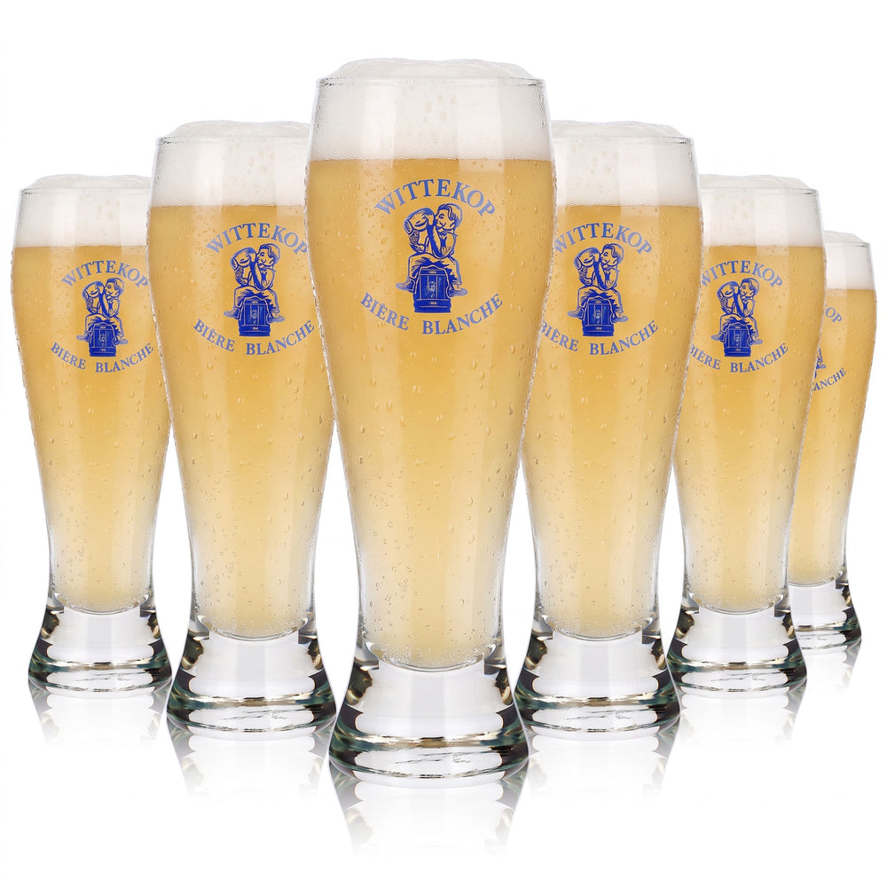 6 bicchieri da birra Wittekop da 0,38 l, modello "Pokal", birra Blanche, logo blu (set da 6)