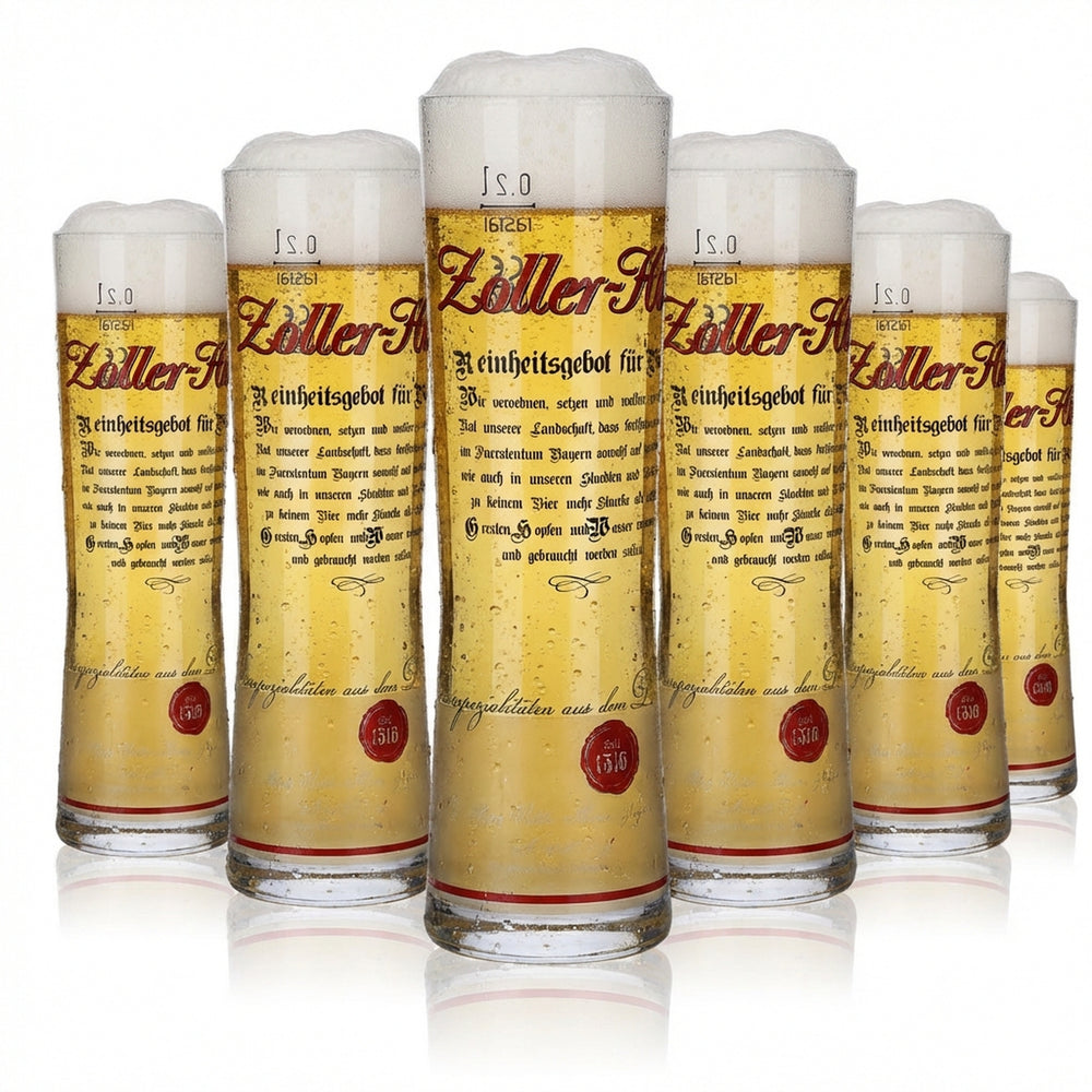 6 bicchieri da birra Zoller Hof in vetro da 0,2 l con logo Reinheitsgebot Set birrificio