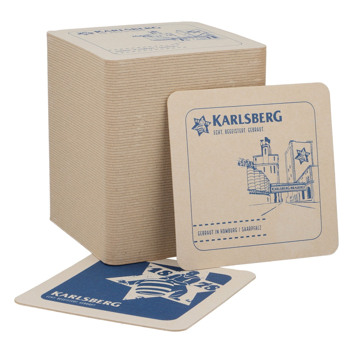 80x Karlsberg Birra Sottobicchieri Sottobicchieri in vetro Accessori da bar Castello Logo blu