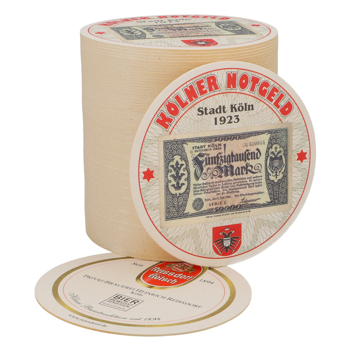 80x Sottobicchieri Reissdorf "Kölner Notgeld" Cinquantamila marchi